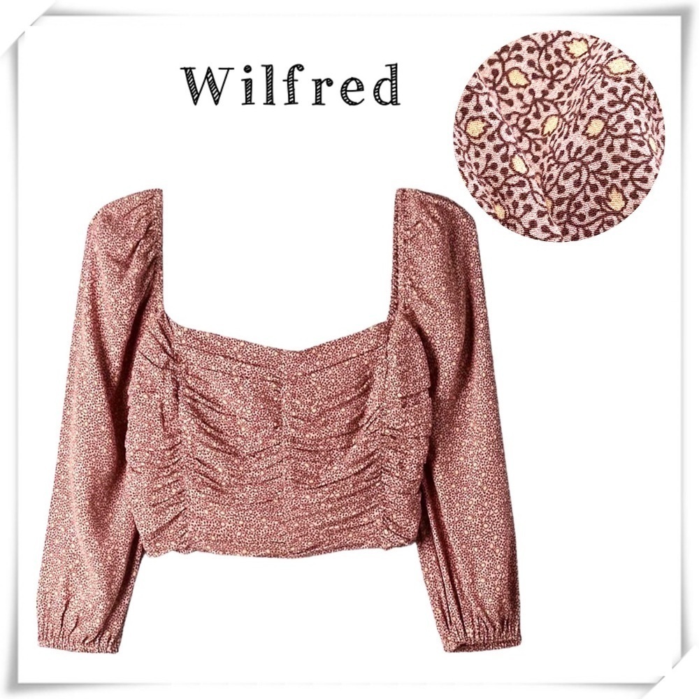 ARITZIA Wilfred Lolita Smocked Puff-sleeve Blouse Mauve Pink / Java Brown Size M